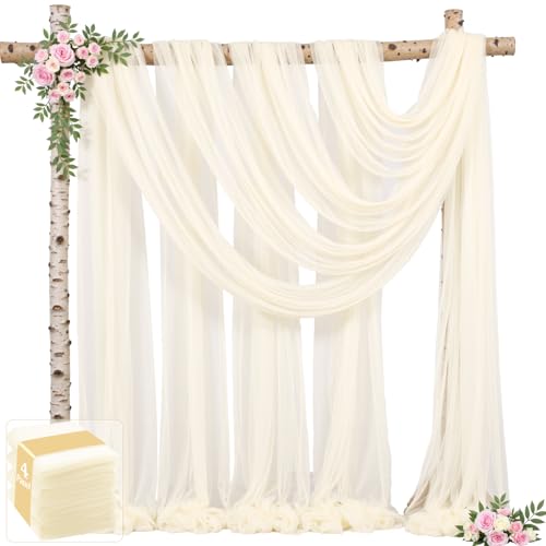 4 Panels Ivory Wedding Arch Draping Fabric 30' x 19ft Wedding Drapes Tulle Drapes for Backdrop Sheer...