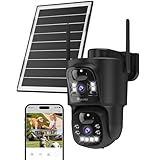 【双画面・5GWiFi】Ctronics 防犯カメラ 屋外 ソーラー 二重レンズ 8W高効率ソーラーパネルと10400mAh大容量バッテリー スマホ/PC対応 PIR人形検知 25mカラー暗視 監視カメラ 屋外 ソーラー 電源/工事不要 360°広角 Android/iOS クラウド録画/128GB TFカード IP66防水