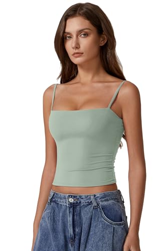 Image of QINSEN Women's Double Lined Basic Tank Top Adjustable Spaghetti Straps Sleeveless Camisole Shirts
