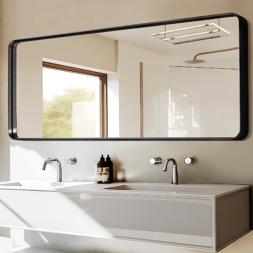 Image of NeuType 71 inchx32 inch Large Full Length Mirror for Wall - Full Body Big Wall-Mounted Vertical or Horizontal - Aluminum Alloy Frame, Matte Black (Recessed, No Stand)