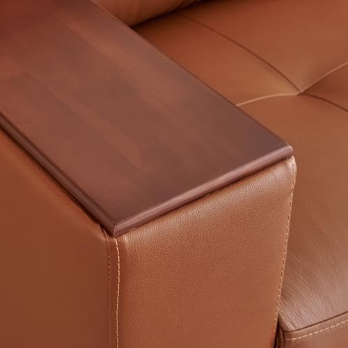 Image of Home Centre | Walter Half Leather 3+2+1 Seater Sofa Set | Sofa for Living Room | Solid Wood | Tan | 1 Year Warranty