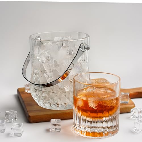 Gläserner Eiskübel mit Griff und Eiszange, fasst 1,1 Liter Eis, klare Kristall-Eiskübel für Cocktailbar, Wein, Hausbar, Zubehör für Partys… – Ansicht 2