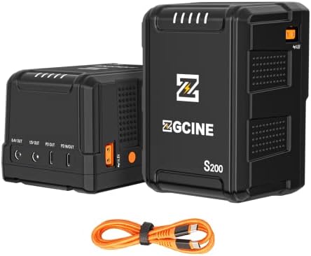 ZGCINE S200 V-Mount Battery 199Wh 14.8V with Dual DC/USB-C/D-TAP Ports for Video Camera Camcorder Broadcast,V-Lock Battery Compatible with BMPCC 4K 6K Pro/ZCAM/Canon EOS R5C/Sony FX3