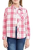 Betusline Girls' Plaid Flannel Shirt, Kids Long Sleeve Button Shirts Tops, F Pink #5, 10-11 Years= Tag 170