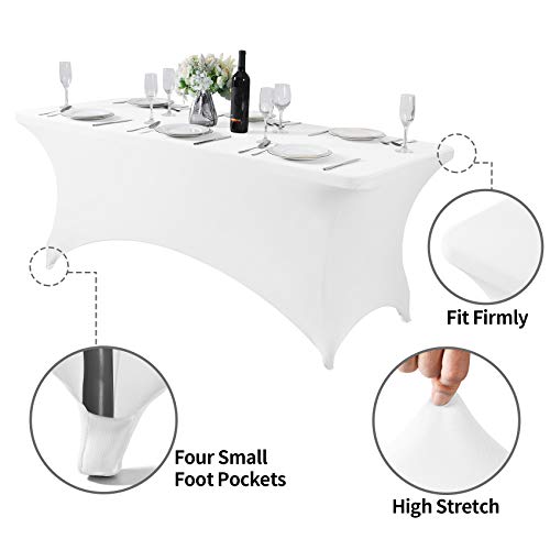 Hezuzo 2Pack Spandex Table Cover For 6Ft Table Universal Fitted Stretch Tablecloth For Party, Banquet, Wedding And Events-White #TOP4