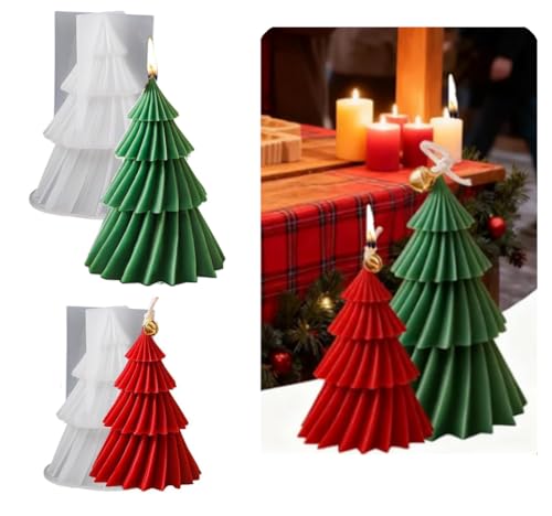 2PCS Molde de Silicona de Árbol de Navidad, Moldes de Fundición de Velas,Molde Epoxi Velas Árbol de Navidad para Manualidades, Velas Perfumadas,Jabones,Aromaterapia