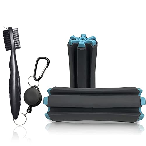 Mobile Pro Shop Golf Club Carrier with Golf Club Brush – Holds up to 6 Golf Clubs, Keeps Your Clubs Visible, Clean & Dry – Premium Quality Golf Club Holder (Grey_Turquoise)