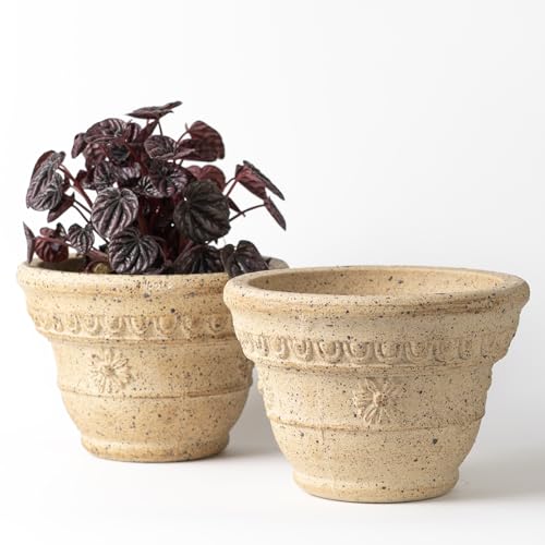 Nipots 2 Pack Terracotta Clay Plant Pots with Drainage Breathable Water-Absorbing Planters for Healthy Roots 7 Inch Deep Flower Pots for Indoor and Outdoor Gardening Kiln Effect
