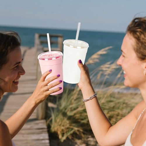 Alohastarttg Clear Tumbler Cup, 16 oz Plastic Iced Coffee Cup with Lid and Straw, 6 Pack, Reusable and Dishwasher Safe, for Gatherings and Outdoor Adventures (6, Pink, White) by Alohastarttg - Used condition - Image 5