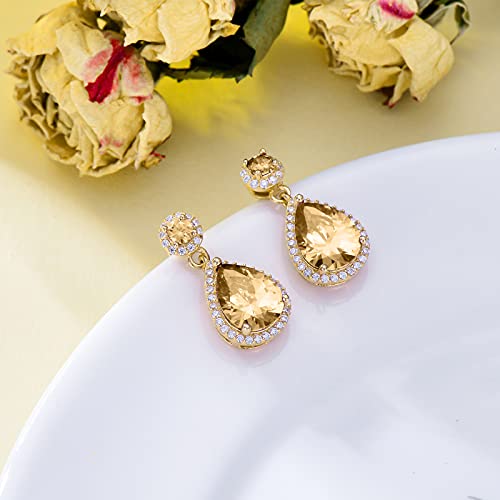 Toupop November Birthstone Stud Earrings For Women Girls Yellow Topaz Teardrop Earrings 14K Gold Plated Sterling Silver Citrine Gemstone Earrings Gifts For Mom Her #TOP3