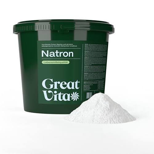 GreatVita Natron Pulver 5kg Eimer Lebensmittelqualität E500ii - Backpulver Großpackung Natriumhydrogencarbonat - Baking Soda Haushaltsreiniger zum Putzen Backen Umweltfreundlich