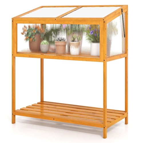 DREAMADE Wood Cold Frame Greenhouse, Portable Raised Planter Bed Prote