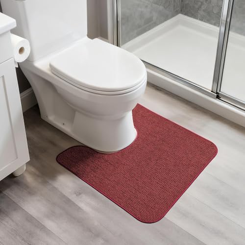 Toilet Rugs U Shaped Bathroom Rug,Machine Washable Non Slip Quick Dry Super Absorbent Ultra Thin Toilet Mats for Bathroom Toilet.Red,1'8"x2'(20x24inch