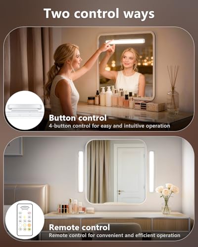 Image of WILLED 3W Rechargeable Vanity Lights for Mirror with Remote Control,Eye-Friendly Mirror Lights Stick on,Adjustable Color Temperatures Makeup Light with Battery Display for Bedroom, Bathroom(2 Pack)