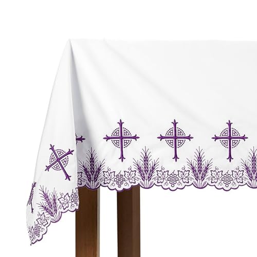Trinity Church Supply Purple Eucharistic Altar Frontal Christian Catholic Church Tabletop Outdoor Indoor Party Table Cloth, 96 Inch x 52 Inch