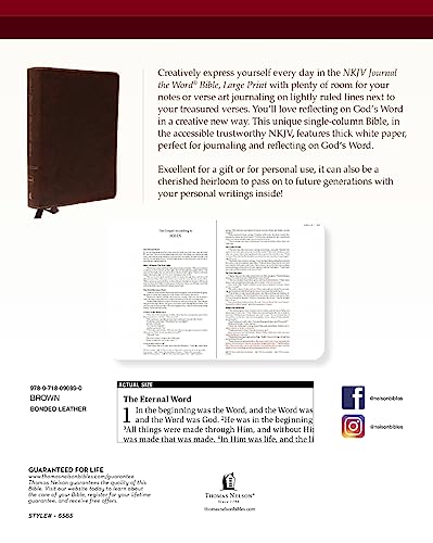 Image of NKJV, Journal the Word Bible, Large Print, Bonded Leather, Brown, Red Letter Edition: Reflect, Journal, or Create Art Next to Your Favorite Verses
