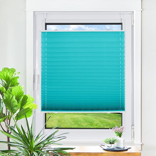 Homland Plissee ohne Bohren Klemmfix Türkis B90 x H130 cm, Plissees für Fenster und Tür, Jalousie Easyfix Plisseerollo mit Klemmträger Sonnenschutz und Sichtschutz lichtdurchlässig Rollo
