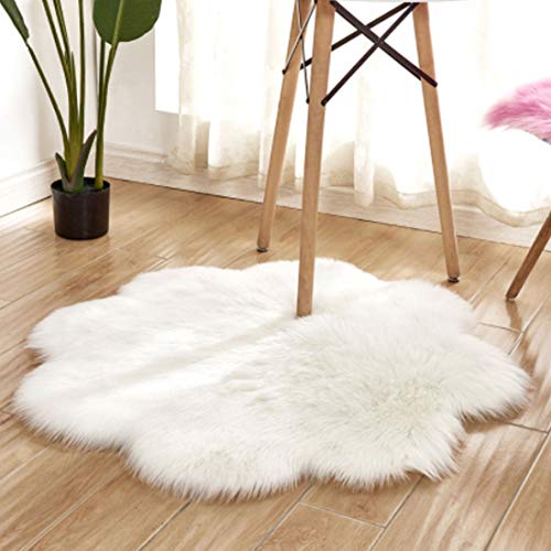 Levoberg - Alfombra de piel de oveja redonda (45 cm), color blanco