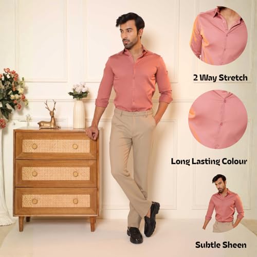 Image of SUBTRACT Men's Slim Fit Solid Spread Collar Cotton Satin Evening Shirt | Stylish Men's Wear Shirt for Office or Party