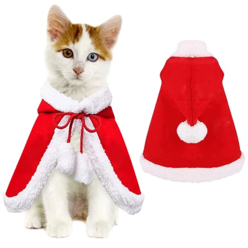 Weihnachtskostüm Katzen Hunde, Haustier Kostüm Weihnachten Kleidung Mantel Umhang für Klein Mittlere Katze Hund, Rot Katzenbekleidung Hundebekleidung Lustig Deko Welpen Weihnachts Outfit Geschenk