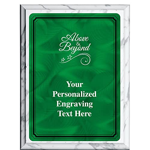 Crown Awards 7"x9" Color Metal Plate Above and Beyond Plaque, Personalized Above and Beyond White Marbleized Plaque Award with Your Text Green Plate Prime