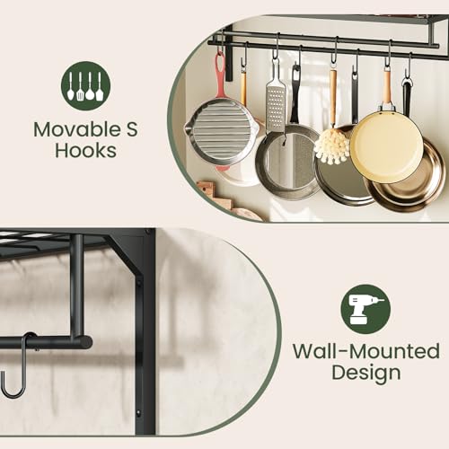 CHOEZON Kitchen Shelves Wall Mounted, Wall-Mounted Pot Pan Rack, Kitchen Cookware Organizer, Metal Pot Rack Holder, for Cookware, Utensils Organization, Black DTPR38BB - Image 7