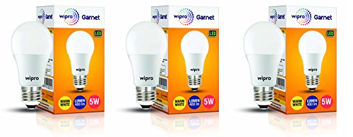 wipro Garnet 5W LED Bulb for Home & Office |Warm White (2700K) | E27 Base|220 degree Light coverage |4Kv Surge Protection |400V High Voltage Protection |Energy Efficient | Pack of 3