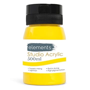 Elements 500ml Acrylic Paint 500 ml Tub - Quick Drying Acrylic Paints with High Pigment and Vibrant Colour Pigment Med Yellow