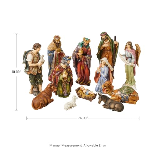 Image of Glitzhome 12Pcs Resin Nativity Figurine Set for Christmas Indoor Xmas Natvity Scene Sets Collectible Christmas Countertop Nativity Figures Miniatures Statue for Tabletop Ornament Gifts 10.00 inch x 26.00 inch