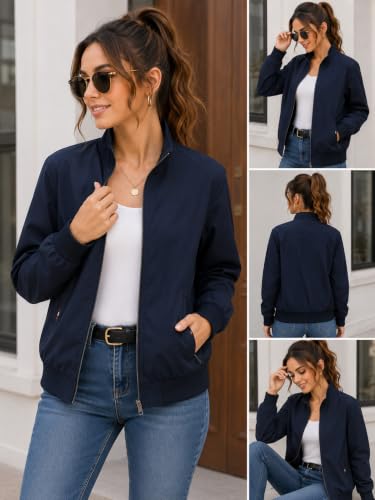 Image of Tagas Women's Casual Bomber Jacket | Lightweight Zip-Up Jacket with Pockets | Full Sleeve Solid Color Outerwear for Winter, Travel & Daily Wear|oversized jecket|