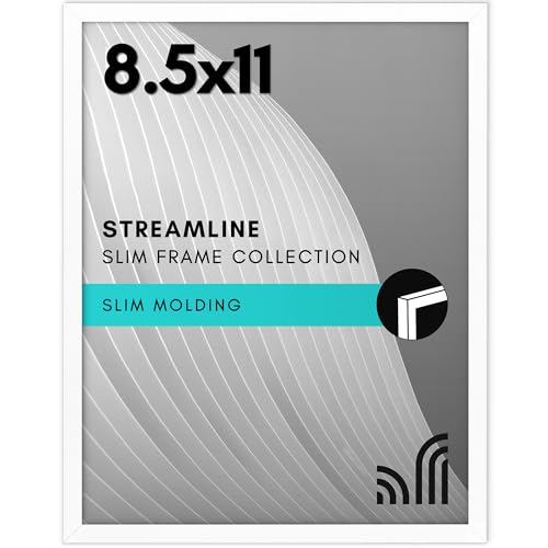 Americanflat 8.5x11 Picture Frame with Shatter-Resistant Glass - Streamline Collection - Thin Border Photo Frame for Tabletop and Wall Display - Hanging Hardware and Easel Stand Included - White