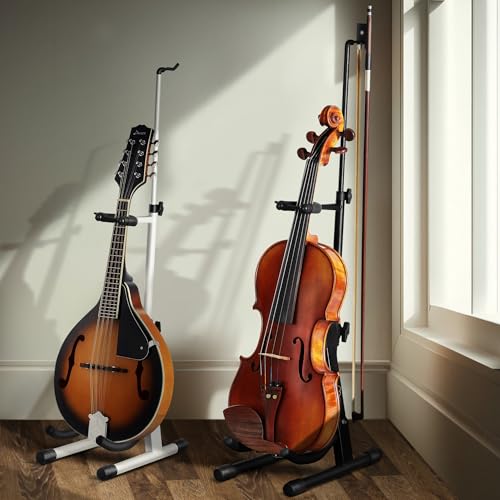 Augioth Violin Stand with Bow Holder – Adjustable Height, Non-Slip Base & Protective Head Lock. Foldable & Portable Instrument Stand for Violin, Viola, Mandolin, and Ukulele.White by Augioth - Image 6