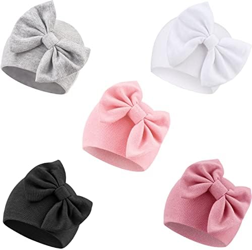 AQOKKA Newborn Baby Hats Hospital Hat Beanie Infant Bow Hats Baby Cotton Hats for 0-6 Months