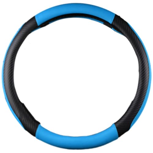 KOKATO スズキ スペーシア カスタム MK54S MK94S ハンドルカバー ステアリングカバー レザーとカーボンの組み合わせ 工具不要 内装 カスタム アクセサリー 防キズ 手触りよし 滑り止め 通気性いい (青色)