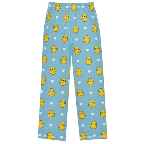 Boy's Pants Yellow Duck White Hearts Jogger Pants Elastic Waist Long Bottoms Trousers with Pockets 6-14 Years