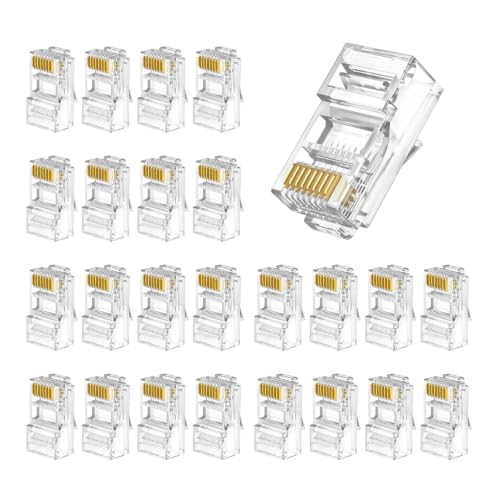 25 Pack RJ45 Connector Pass Non-Through Cat6 Cat6 Ethernet Modular RJ45 Plugs Gold Plated Crimp LAN Network End Plugs for UTP Solid and Stranded Network Cable White