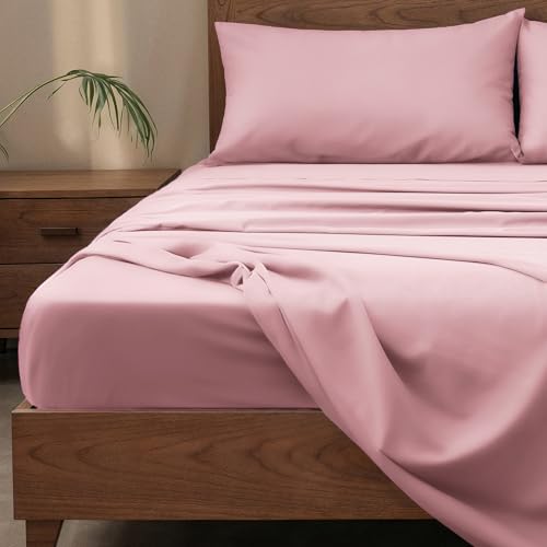 Image of Slumberfy 3-Piece 400 TC Viscose Derived from Bamboo Sheets, Twin XL Size - 1 Fitted, 1 Flat, 1 Pillow Case - Deep Pocket Cooling Viscose-Bamboo Bed Sheets in Magnetic Closure Gift Box, Light Pink