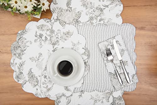 C&F Home Miriam Slate Quilted Reversible Rectangle Table Runner Grey And White Damask Elegant Reverse To Grey And White Stripe Gray #TOP2
