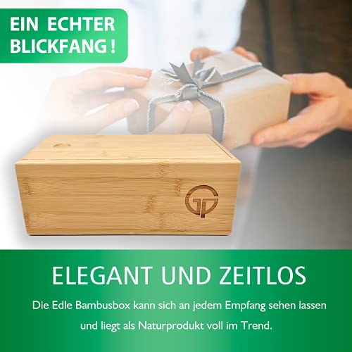 GP Get Productive Karteikasten für 1000 DIN A6 Karteikarten, inkl. 4 einstellbaren Trennbrettern der Lernbox, Bambus Holz Karteibox glanzbeschichtet in premium Qualität, Die Lernkarteibox!