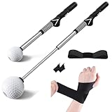 NISIGY Retractable Golf Swing Trainer, Golf Grip Trainer and Right-Handed Golf Training Aid for Chipping Hitting, Ideal Golf Swing Training Aid with Arm Band for Indoor & Outdoor Use
