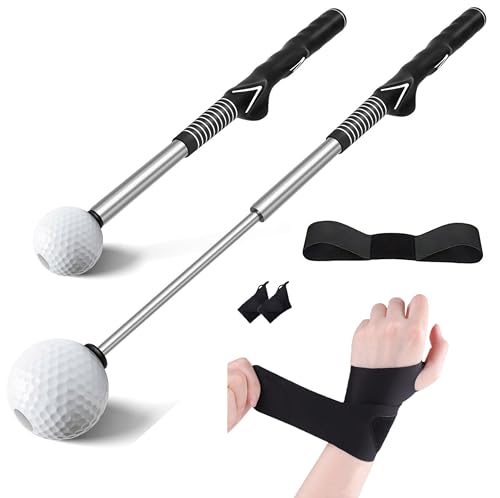 NISIGY Retractable Golf Swing Trainer, Golf Grip Trainer and Right-Handed Golf Training Aid for Chipping Hitting, Ideal Golf Swing Training Aid with Arm Band for Indoor & Outdoor Use