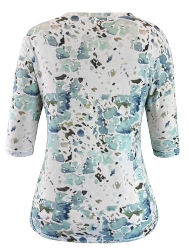 Image of JomeDesign Womens Tops 3 /4 Sleeve Shirts Round Neck Loose Casual Blouses Floral Print Tshirts