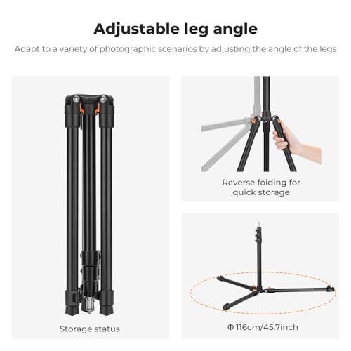 K&F CONCEPT Extendable Photography Stand, 6.5ft Aluminum Tripod, 1/4" Screw - image 6
