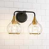 HAHZT Black and Gold Bathroom Light Fixtures 2-Lights Vanity Lights with Clear Glass Shade Bathroom Vanity Light 14 Inch Wall Sconces(Exclude E26 Bulb)…