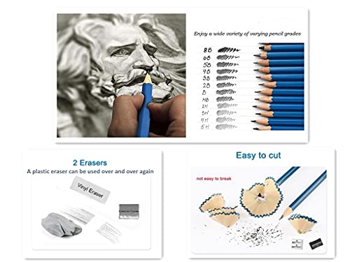 ToneGrip Conjunto de lápis de desenho e esboço, 26 peças, conjunto profissional de arte de grafite p