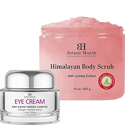 Botanic Hearth Under Eye Cream Anti Aging with Collagen, Peptides, Vitamin A & E (1 oz) and Himalayan Scrub (16 oz) Bundle
