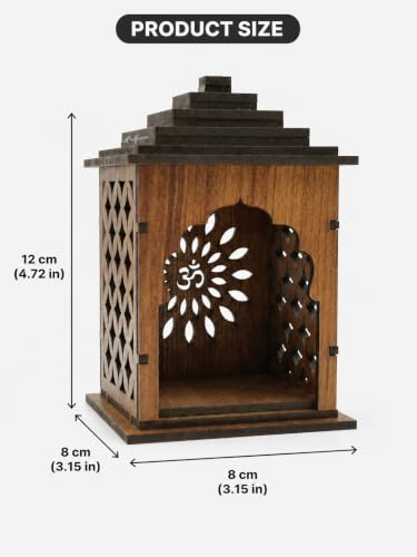 Image of Handcrafted Wooden Car Dashboard Temple, Walnut Finish, Laser-Cut Om Floral Design, MDF Mandir for Car Interior