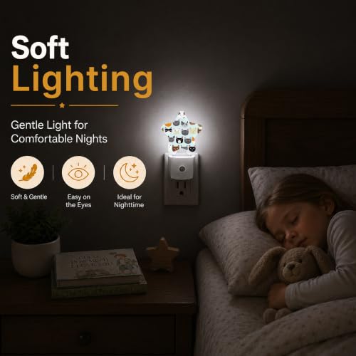 Image of Cats Star Night Light Plug in, Soft Glow Night Light for Kids Bedroom Nursery, Gentle Warm Light for Sleep, Compact Lamp for Hallway Bathroom