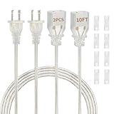 Clear Extension Cord 10 Ft 2 Pack, UL-Certified Clear Extension Cord Indoor Thin, Male to Female Thin Extension Cord for Christmas Decor, 2 Prong Invisible Extension Cord 2 x 18 AWG 250V 6A