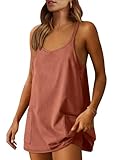 Caracilia Womens Summer Athletic Mini Dress Casual Sleeveless Built in Shapewear Romper Short Sundress Tennis Workout Outfits Rust Red Small